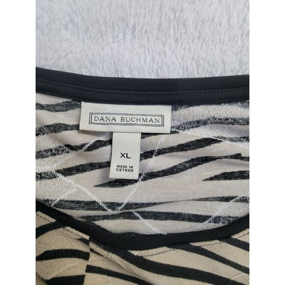 Dana Buchman Womens Beige & Black Striped Geometric Long Sleeve Top XL Stretch - Picture 3 of 8